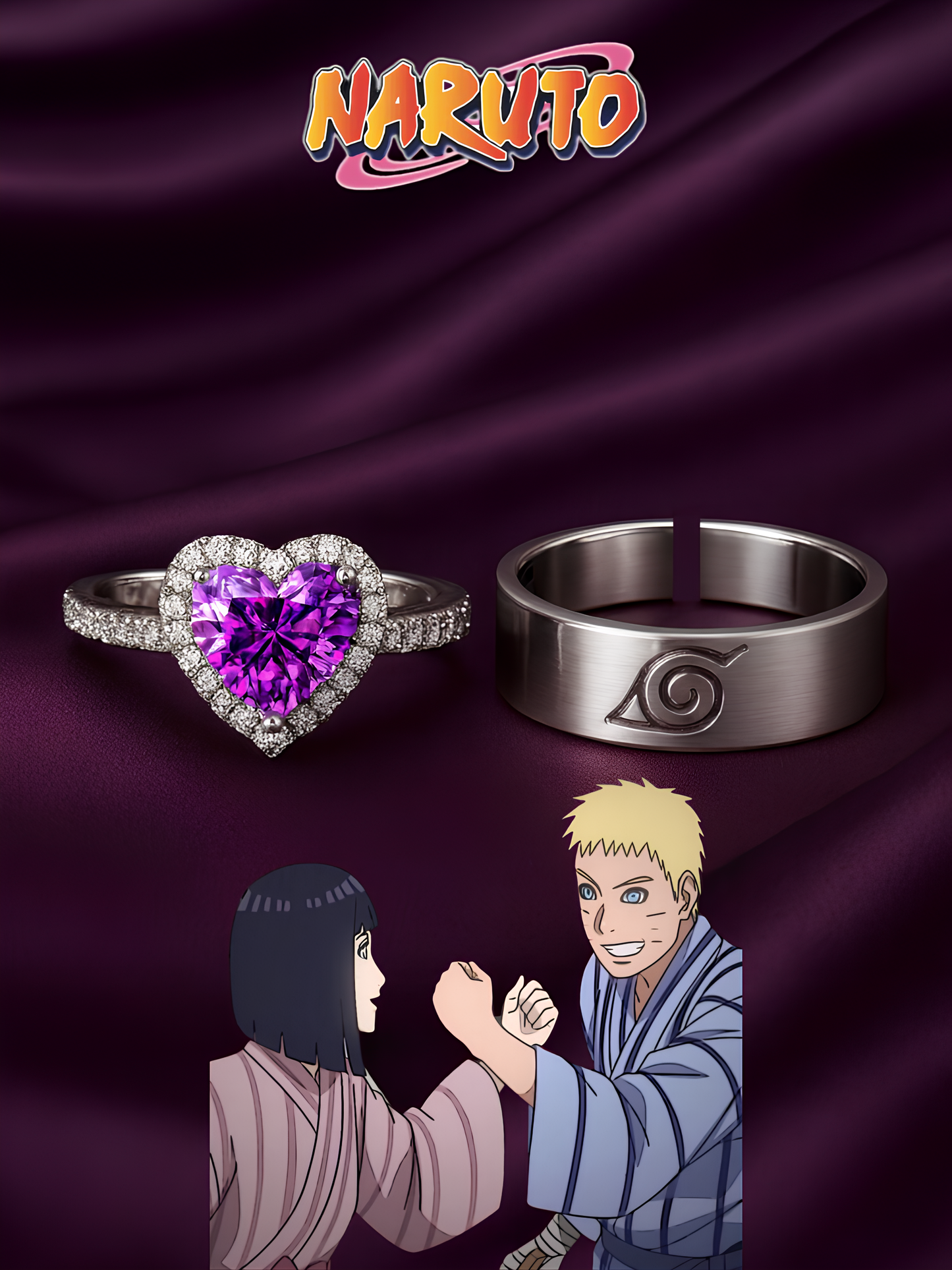 Naruto and Hinata "Hokage & Princess" Couple Rings