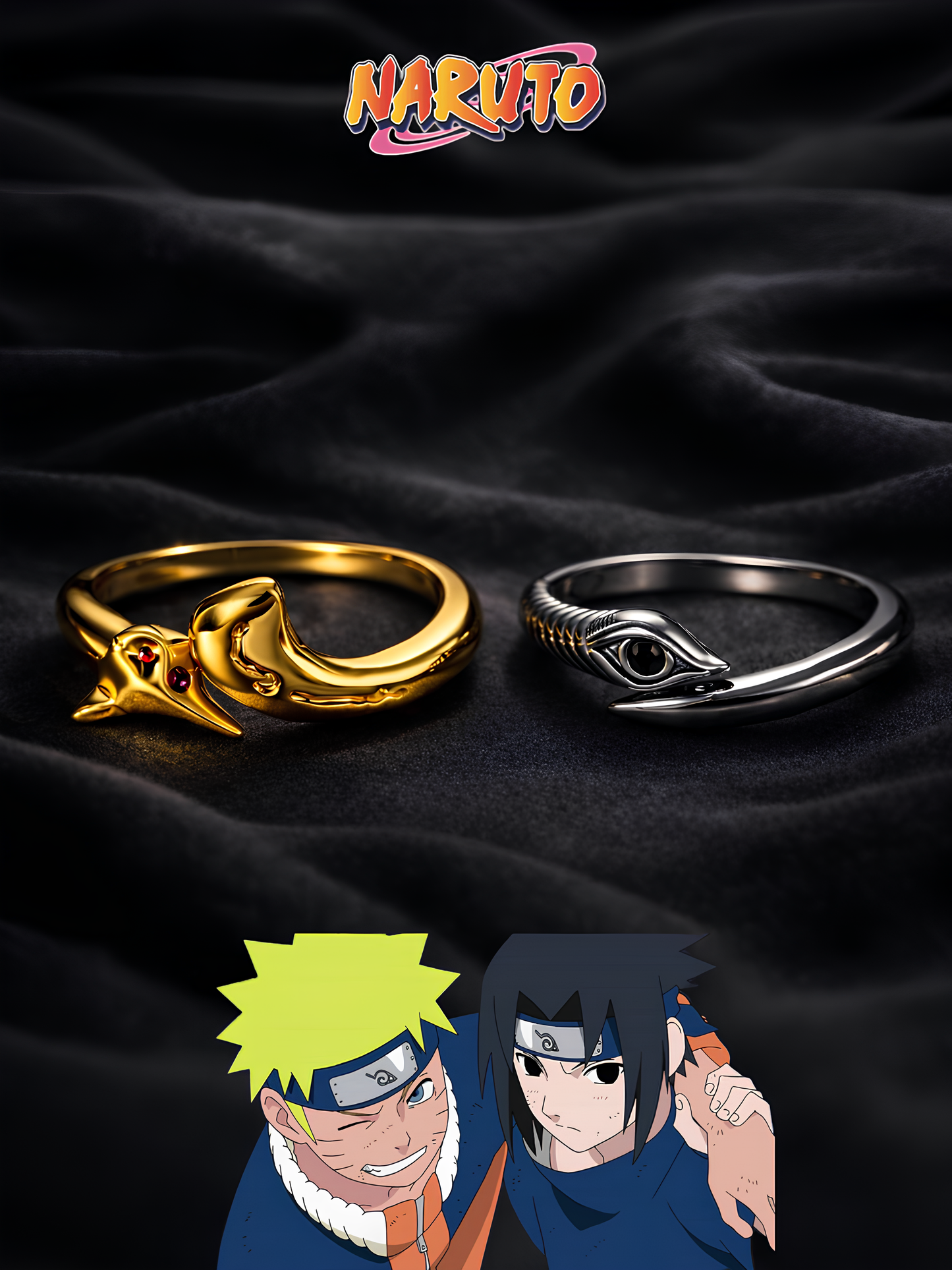 Naruto and Sasuke "Brothers" Matching Rings