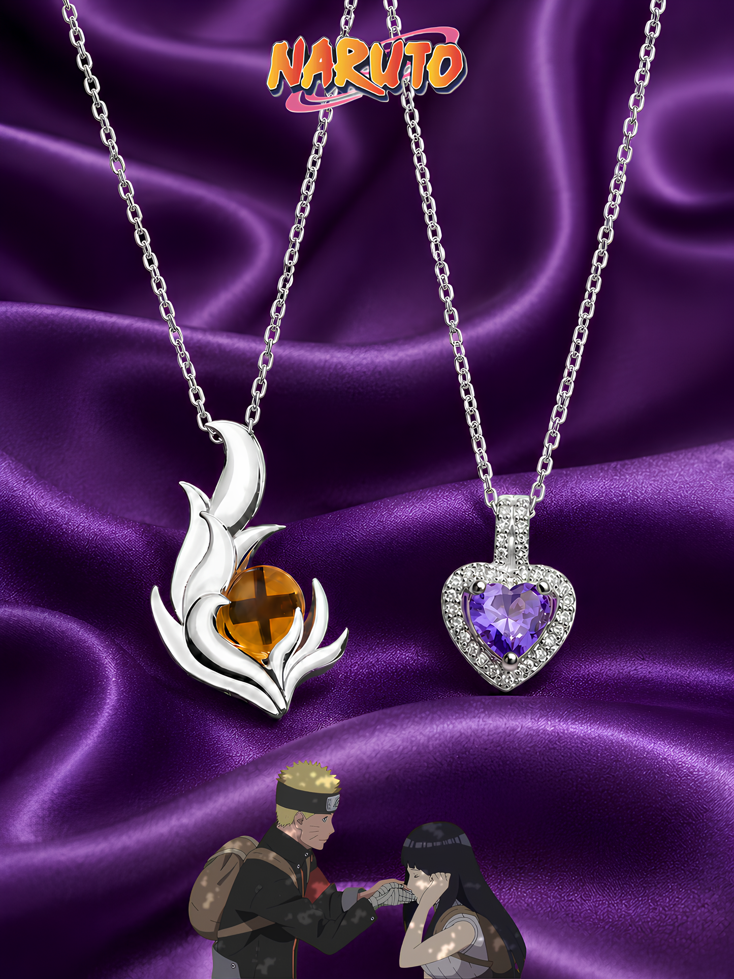 Naruto and Hinata "Hokage & Princess" Couple Necklaces