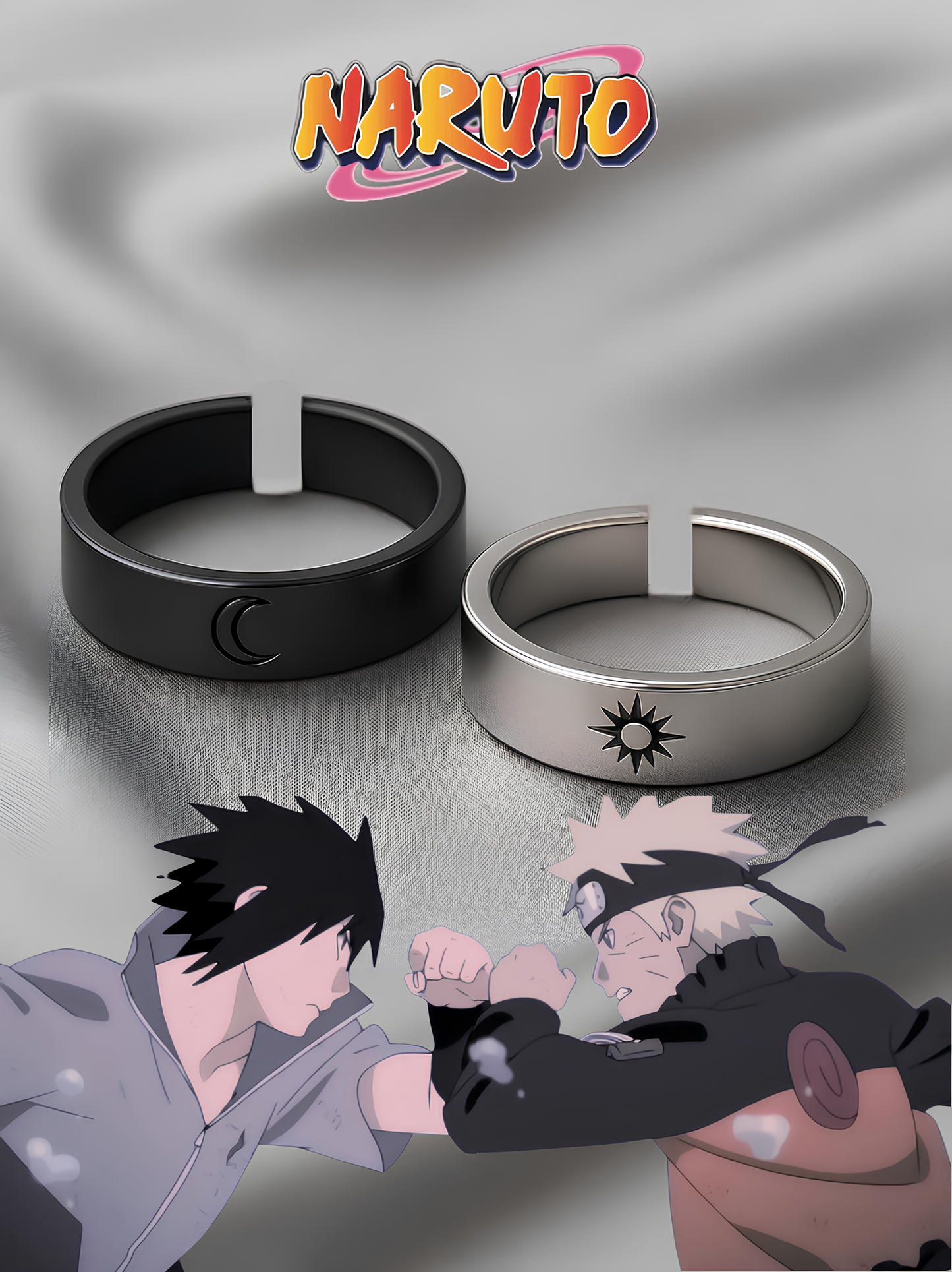 Naruto and Sasuke Yin and Yang Matching Rings