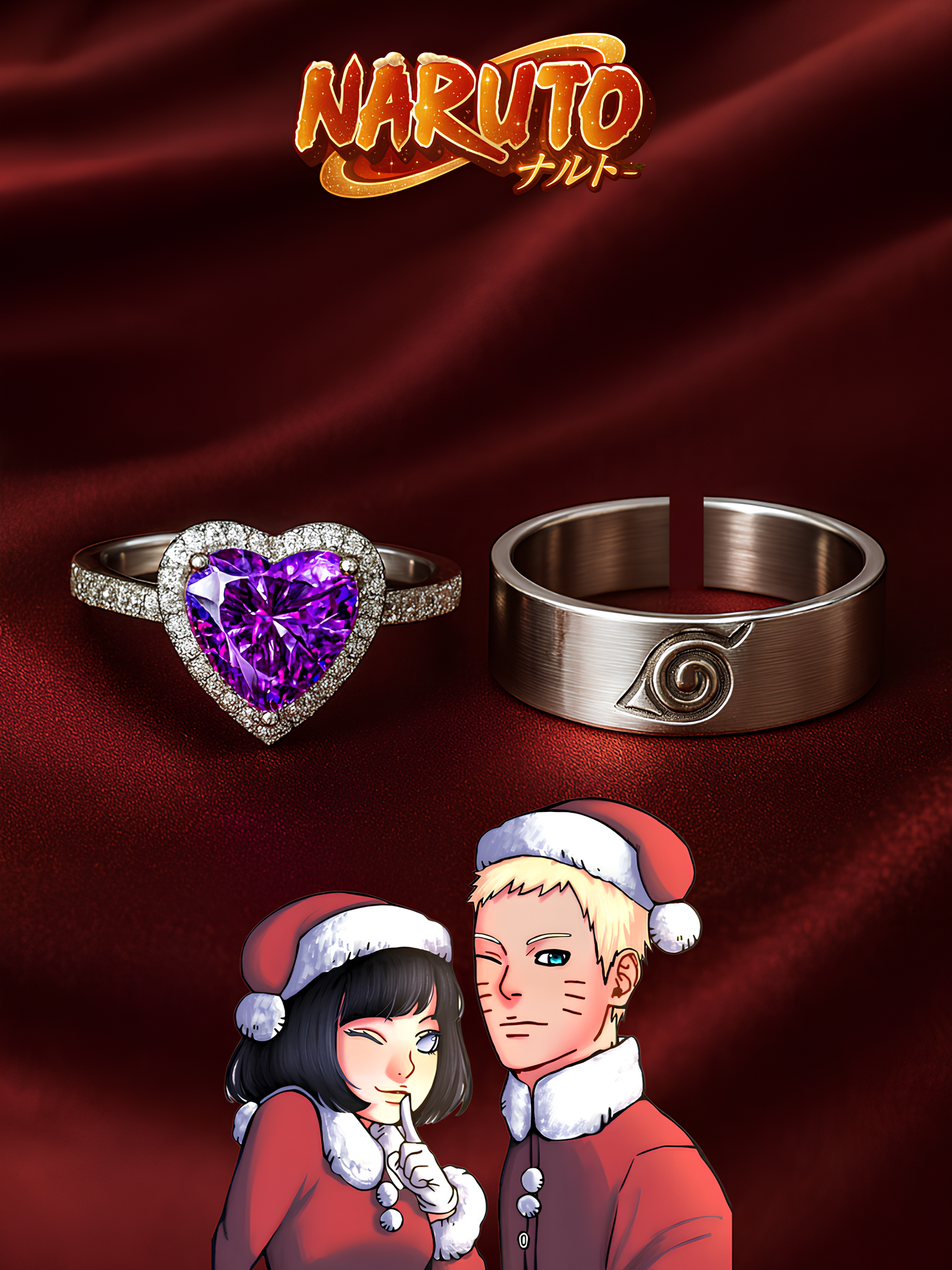 Naruto and Hinata "Hokage & Princess" Couple Rings Christmas Edition