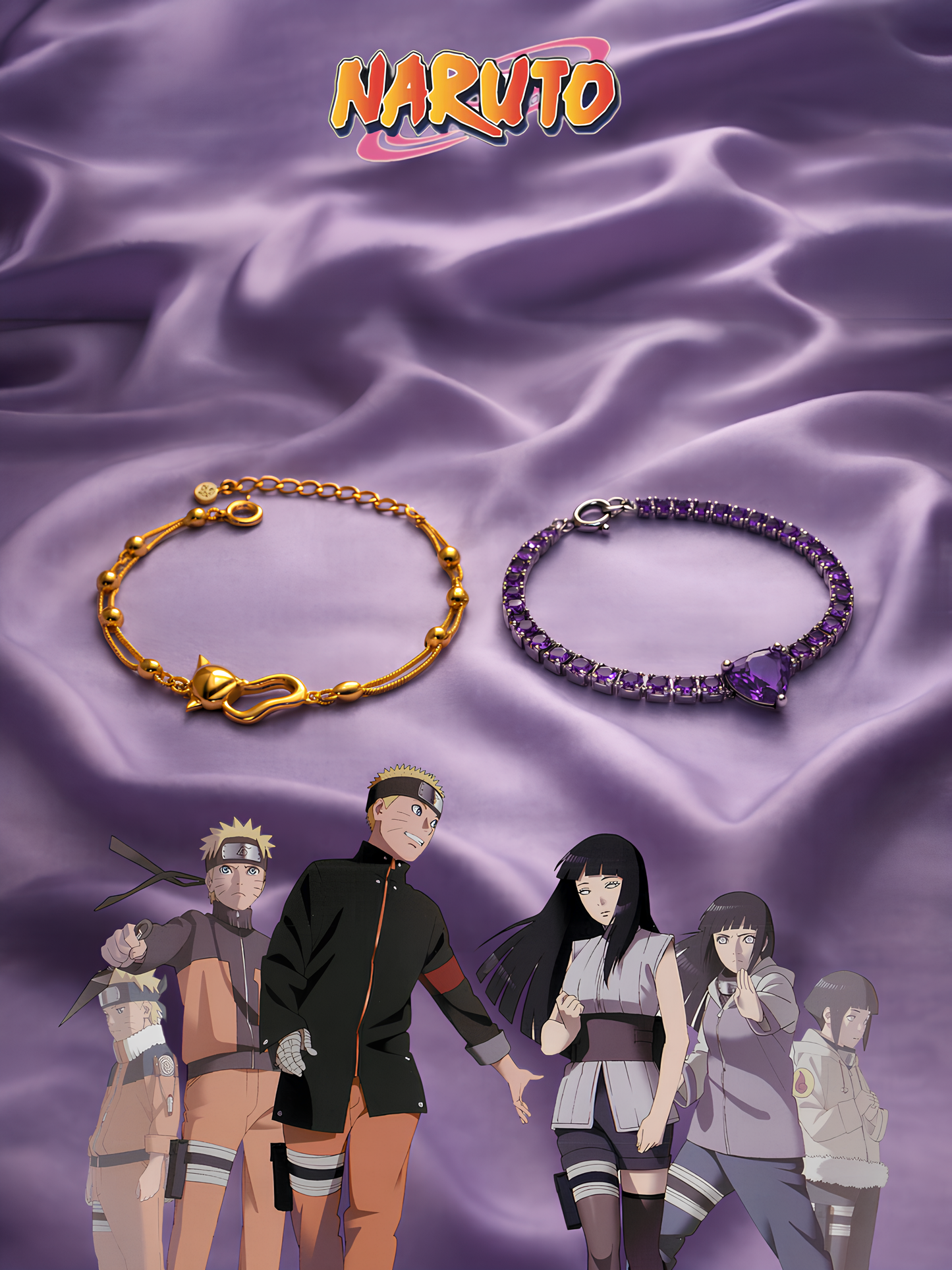 Naruto and Hinata "Kyuubi & Byakugan Heart" Couple Bracelets