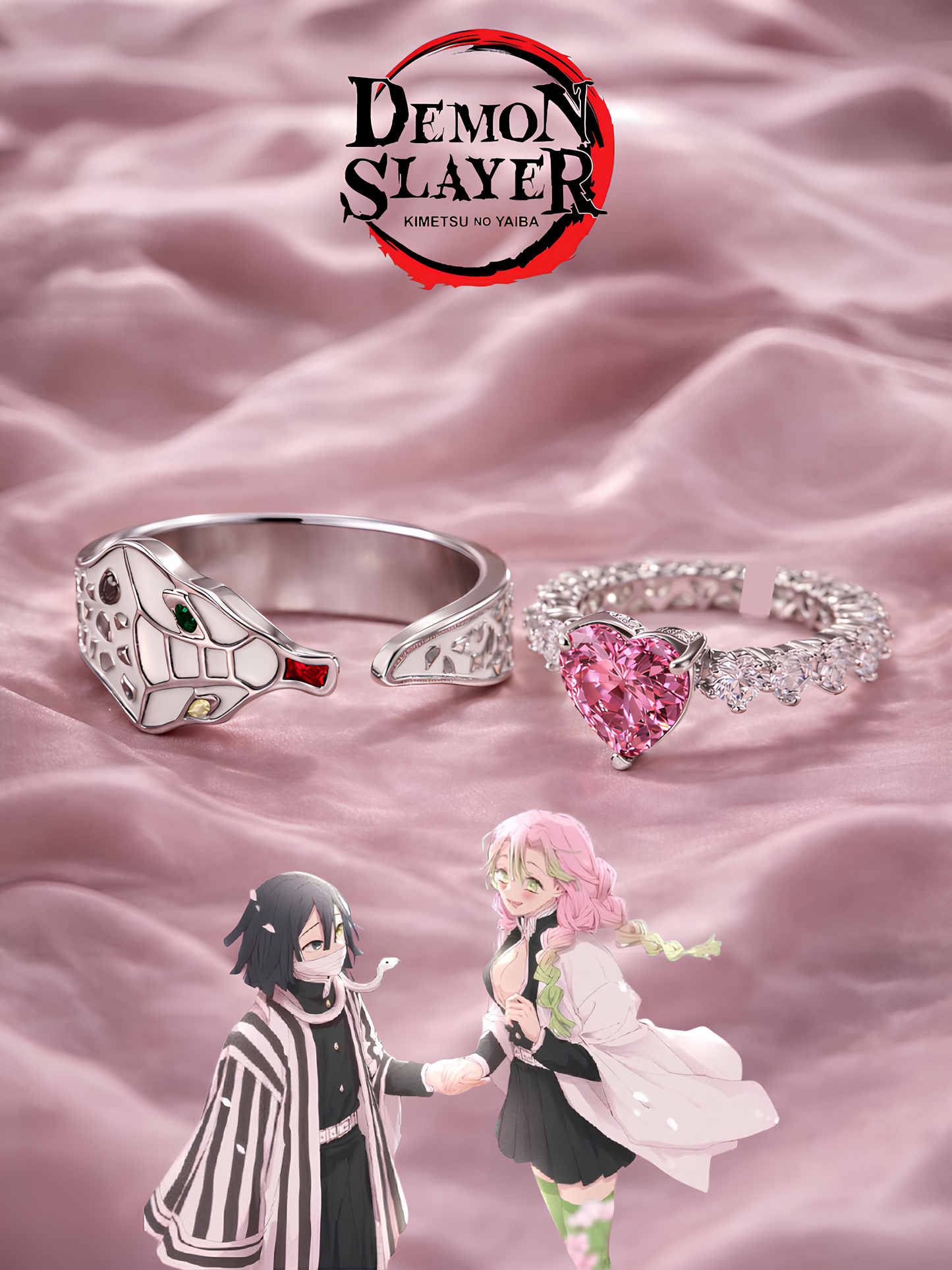 Obanai and Mitsuri "Love" Couple Rings