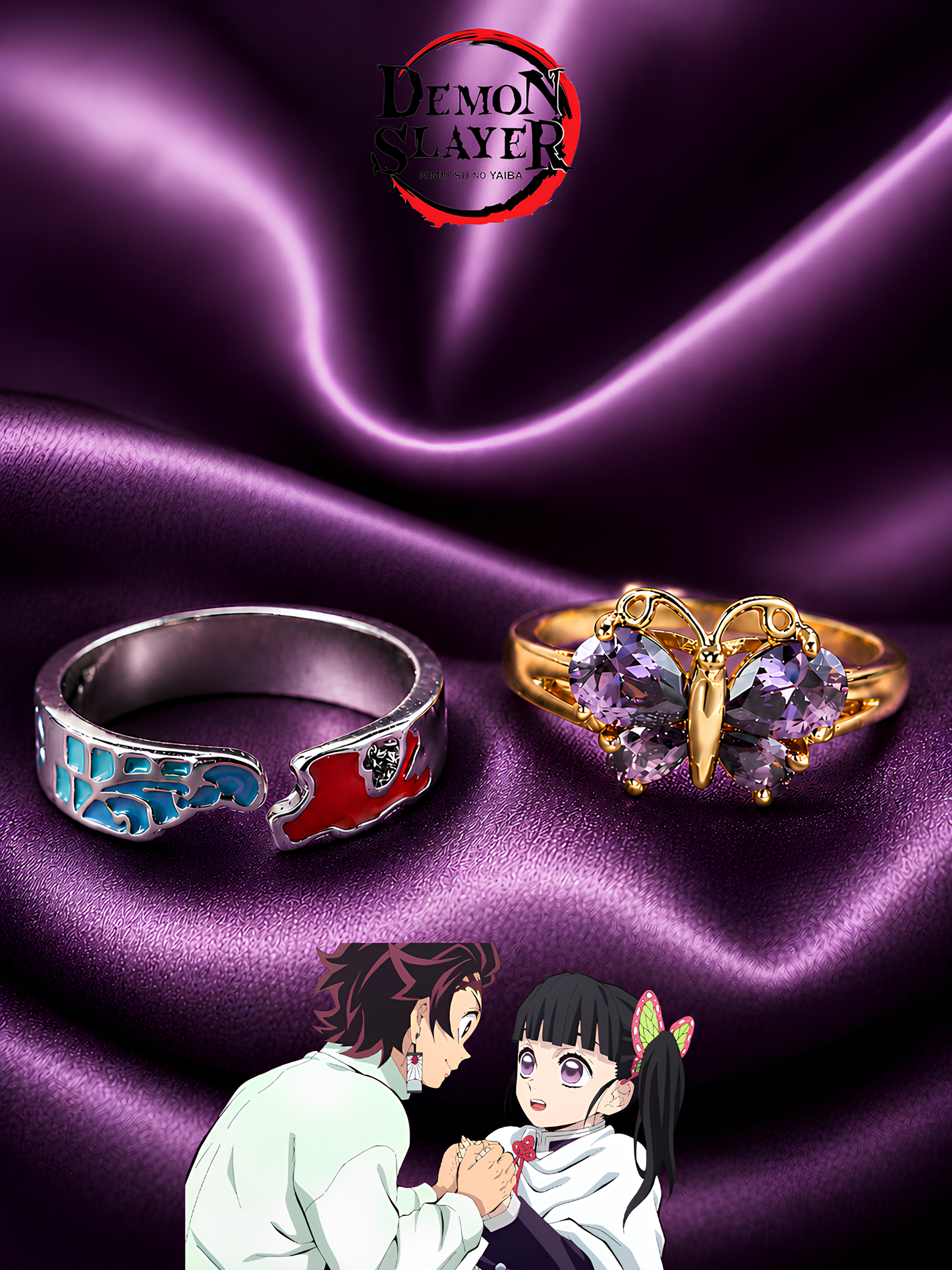 Kanao and Tanjiro Butterfly Couple Rings