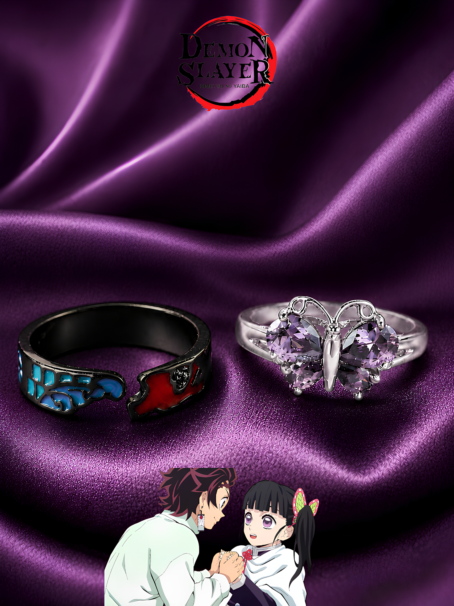 Kanao and Tanjiro Butterfly Couple Rings
