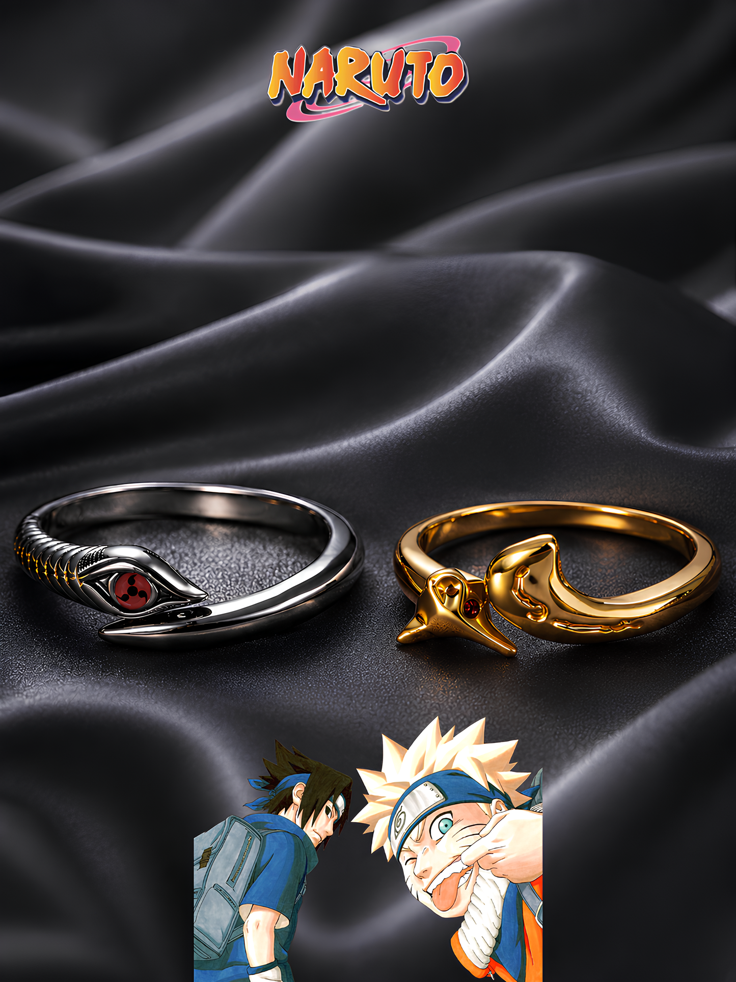 Naruto and Sasuke "Brothers" Matching Rings
