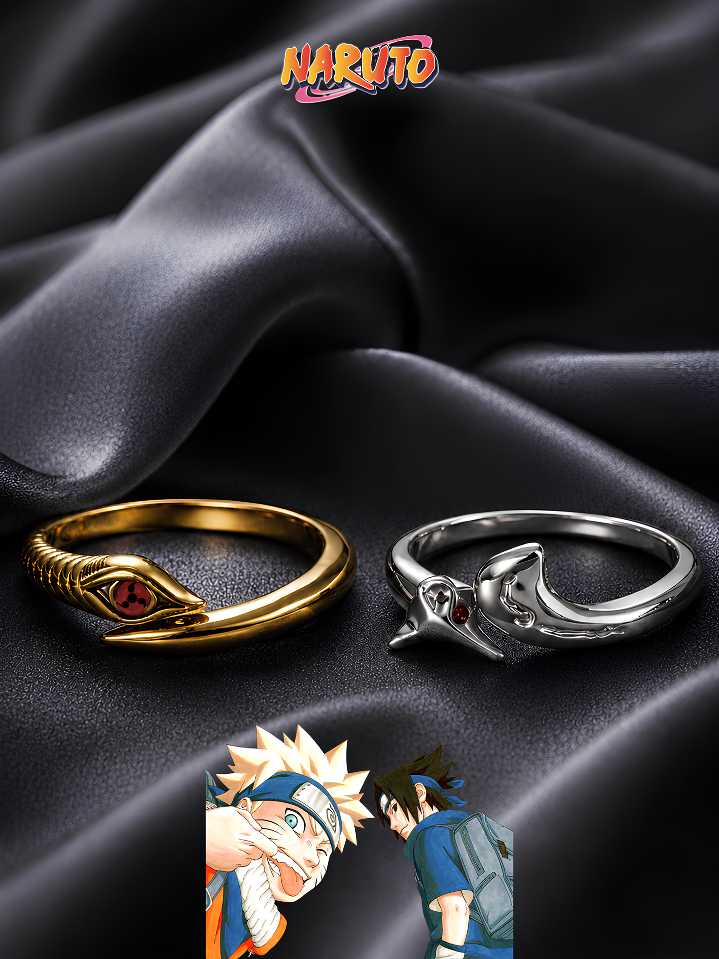 Naruto and Sasuke "Brothers" Matching Rings