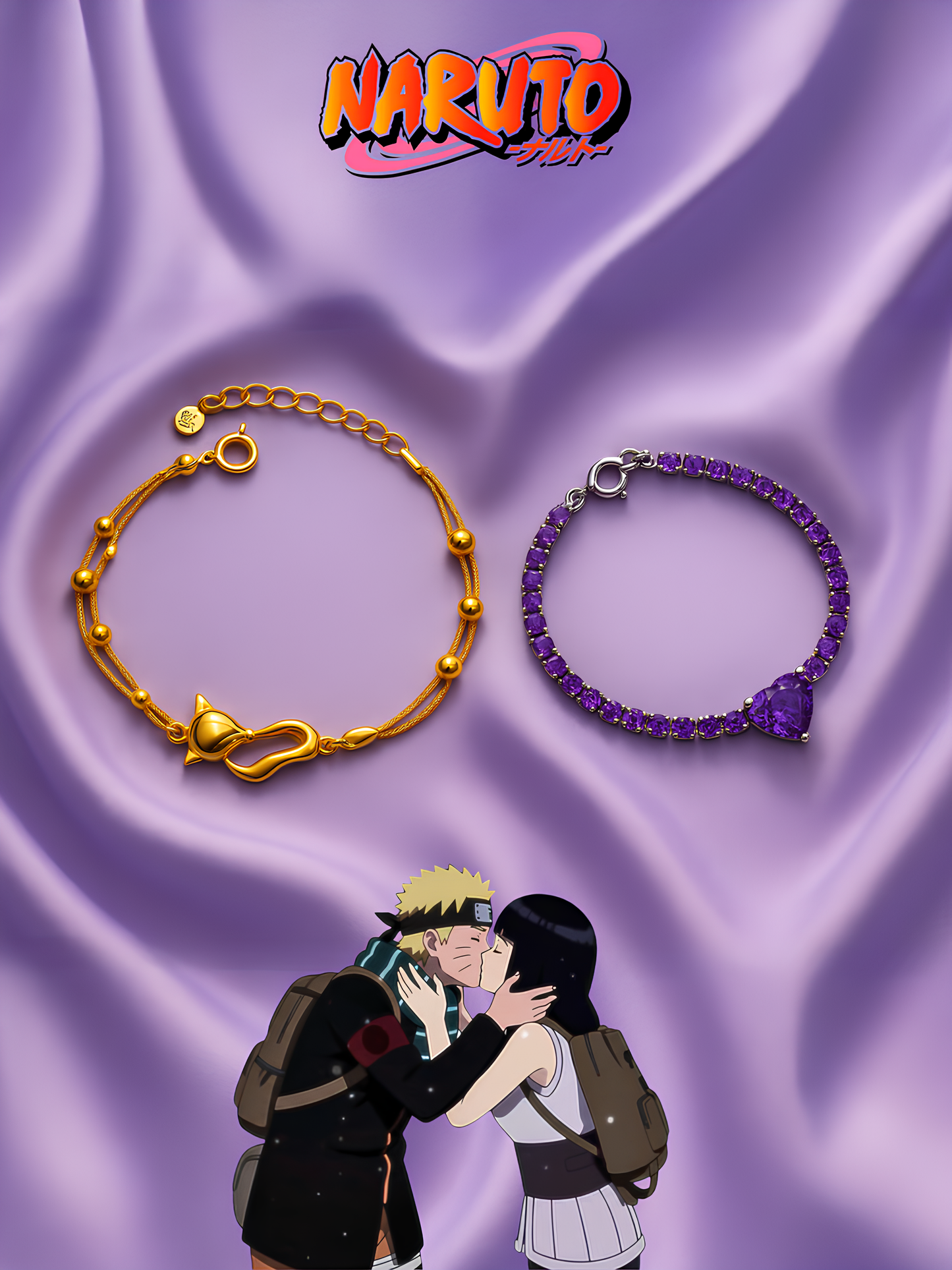 Naruto and Hinata "Kyuubi & Byakugan Heart" Couple Bracelets