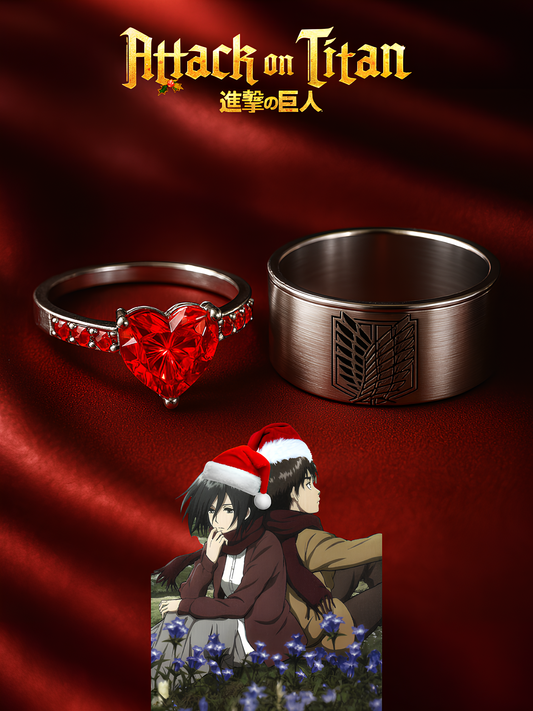 Eren and Mikasa Couple Rings Christmas Edition