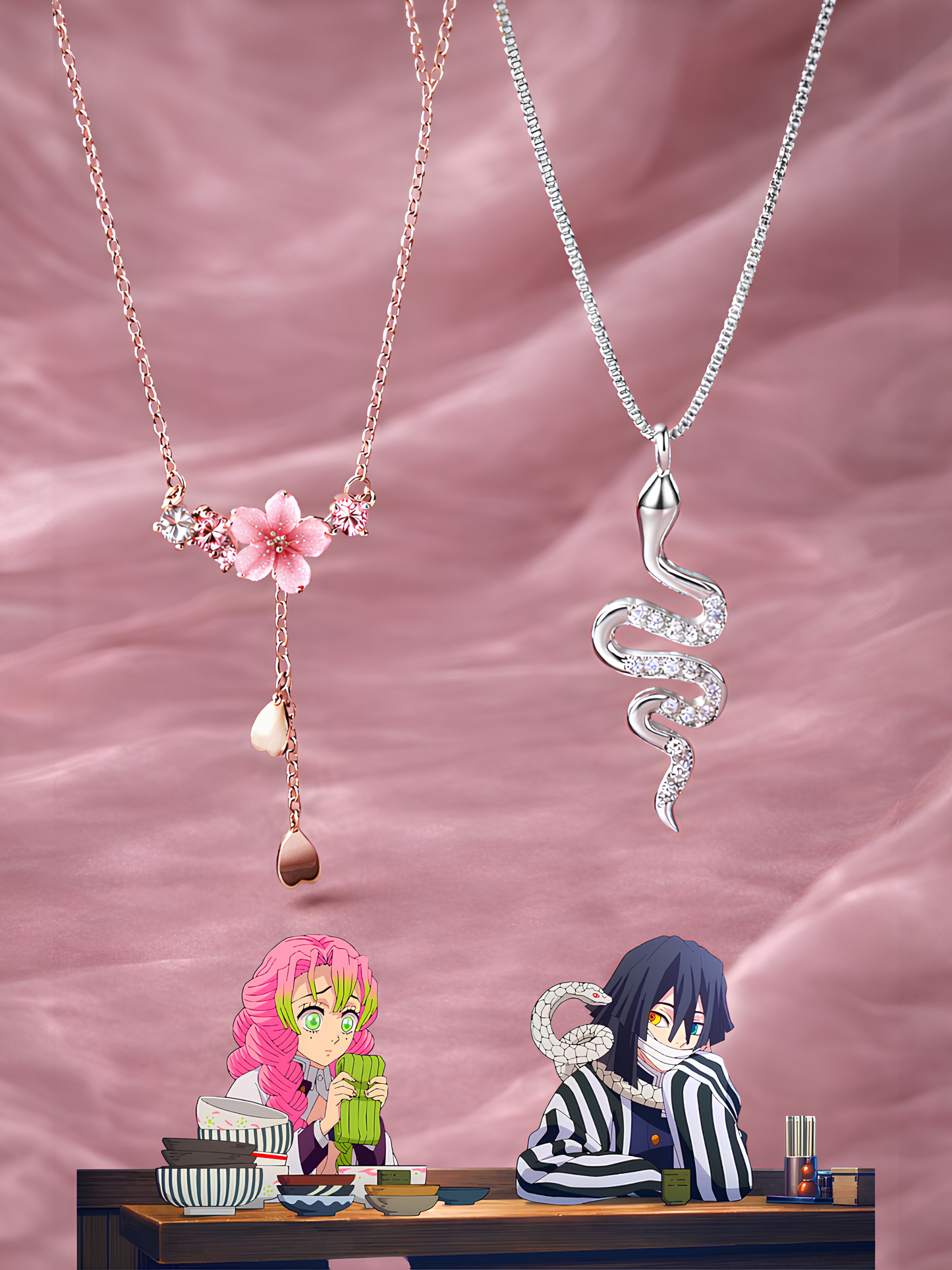 Obanai and Mitsuri Couple Necklaces