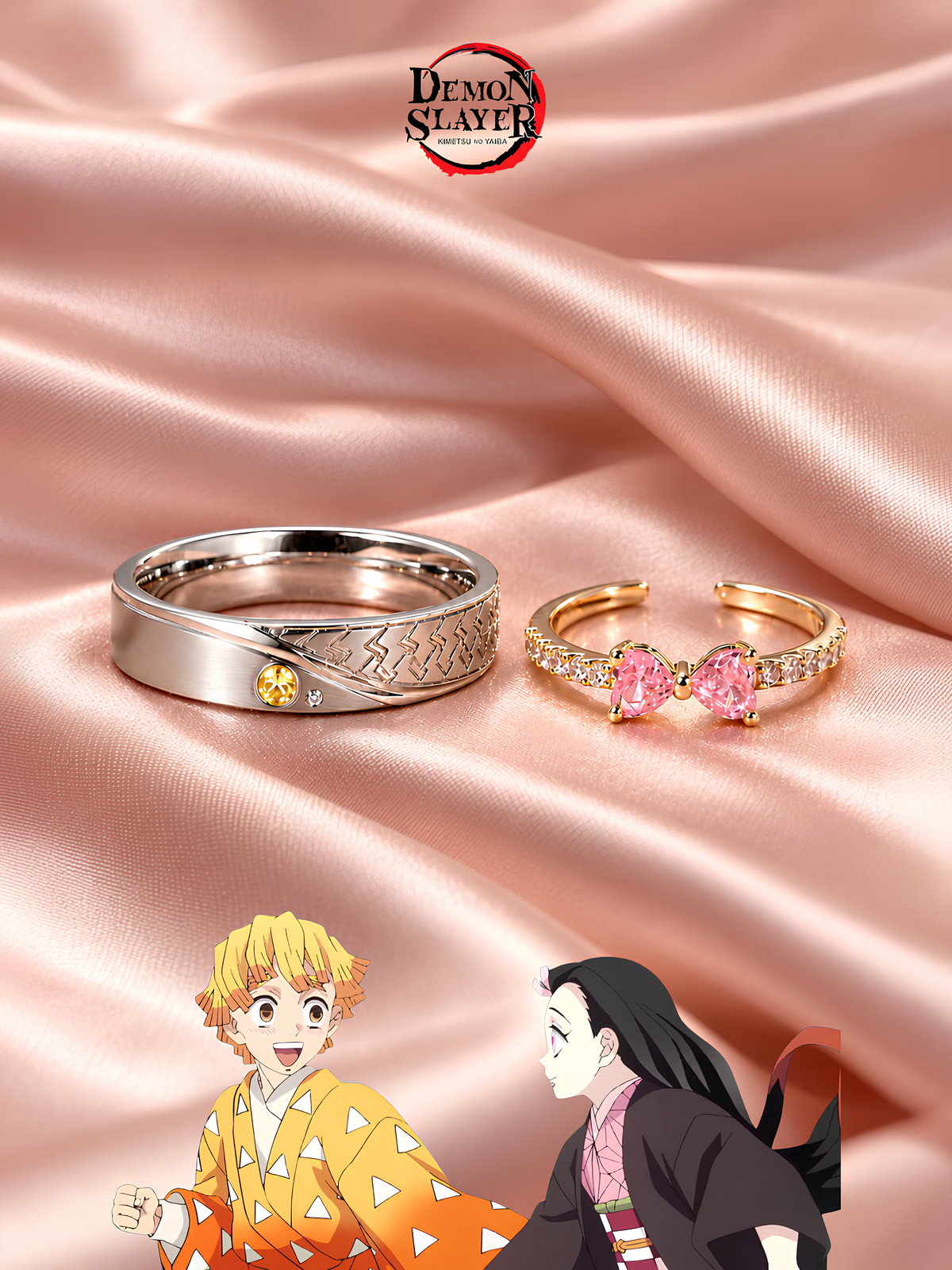 Nezuko and Zenitsu "Thunder Heart" Couple Rings